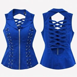 Oh Yes Y2K Corset Top Cobalt Blue Sz L Club Rave Going Out Festival Full Zip